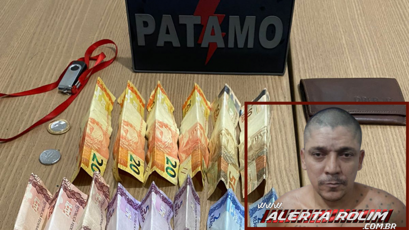 Acusado de tráfico de drogas foi preso em flagrante pela equipe do PATAMO da PM, em Rolim de Moura